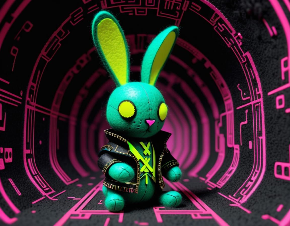 Creepy Adorable Cyberpunk Felt Voodoo Rabbit