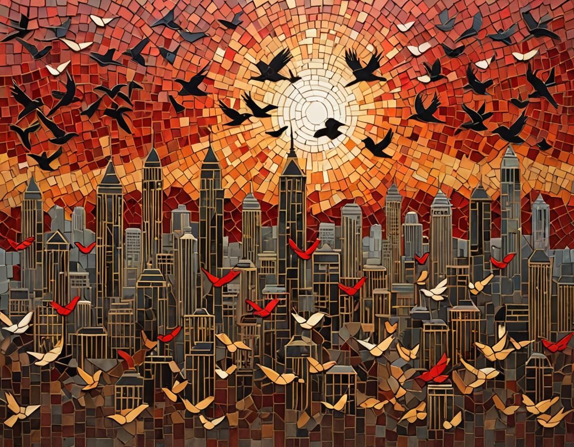 Sunrise Cityscape in Mosaic Style