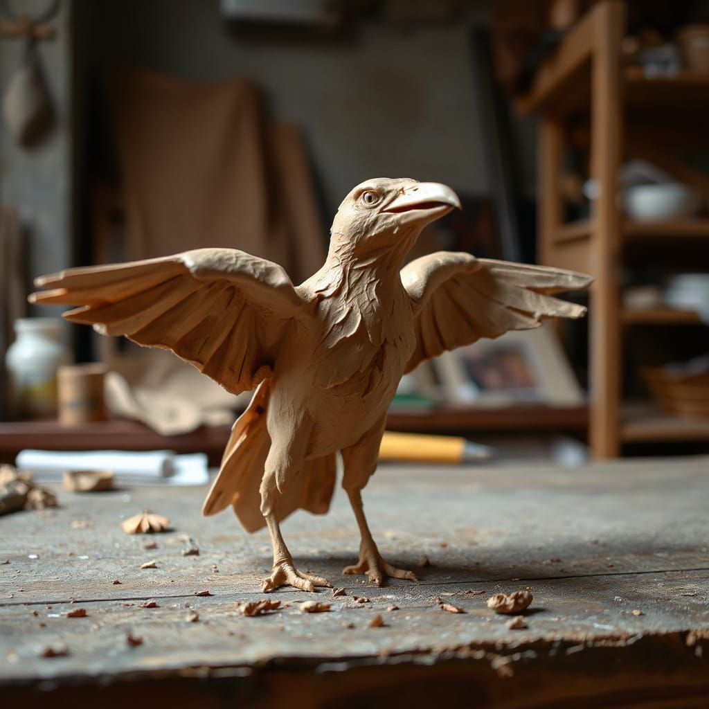 Clay Crow Ready for Flight in Ceramists Workshop