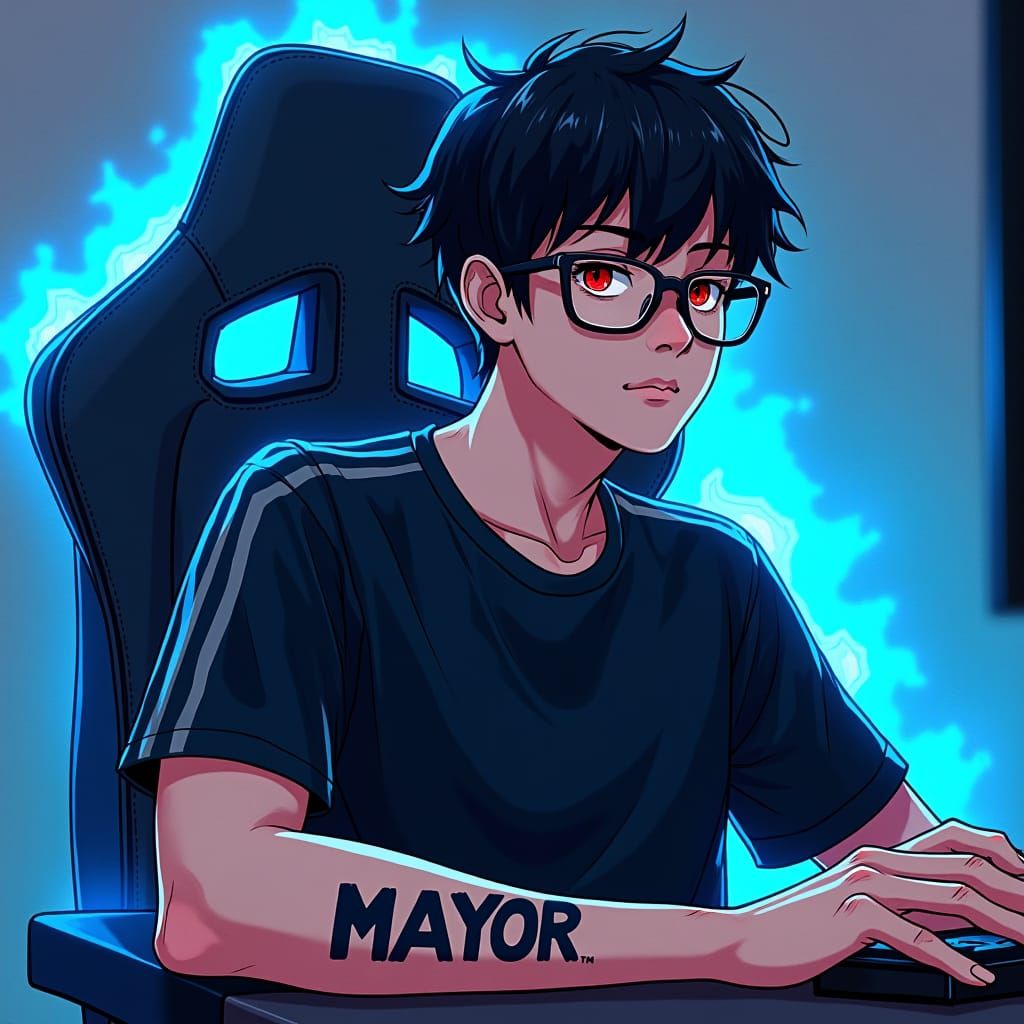 Man with 'Mayor' Tattoo in Manga Style