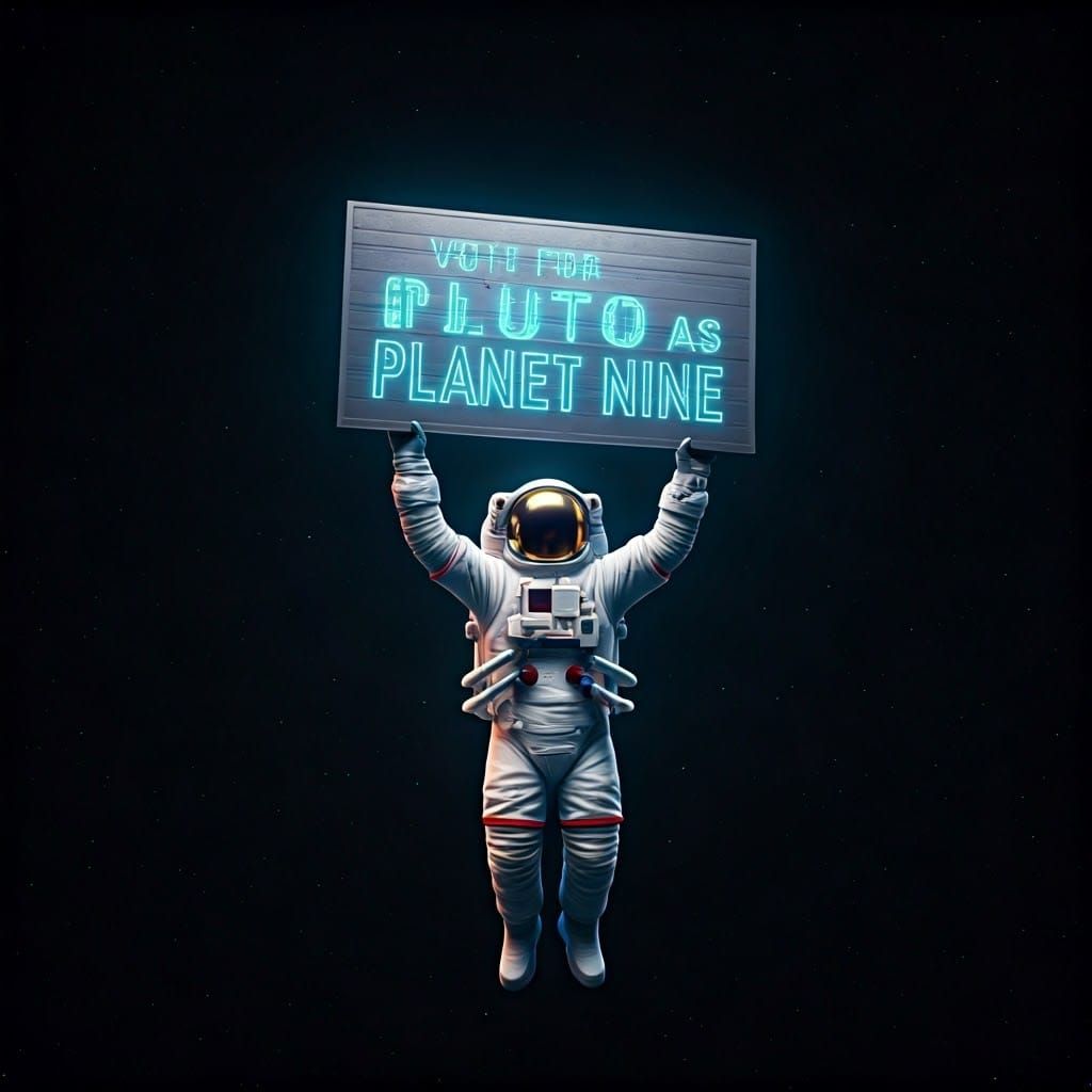 Astronaut Advocates for Pluto's Planetary Status in Neon-Lit...
