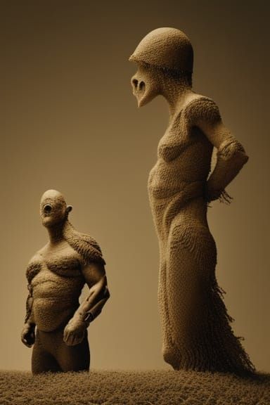 Mysterious Sculptures of Mythical Creatures: Sepia Photograp...