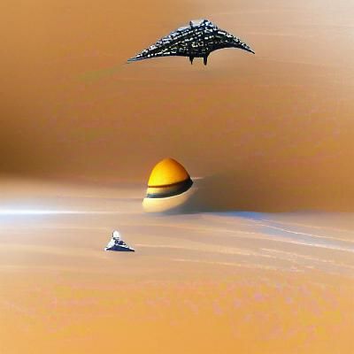 Futuristic Spaceship Orbiting an Exoplanet