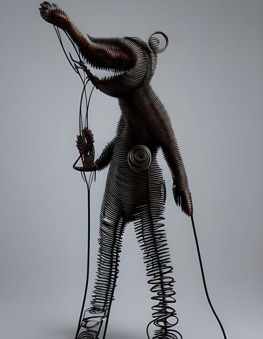 Abstract Metal Bear Sculpture in Kinetic Art Style