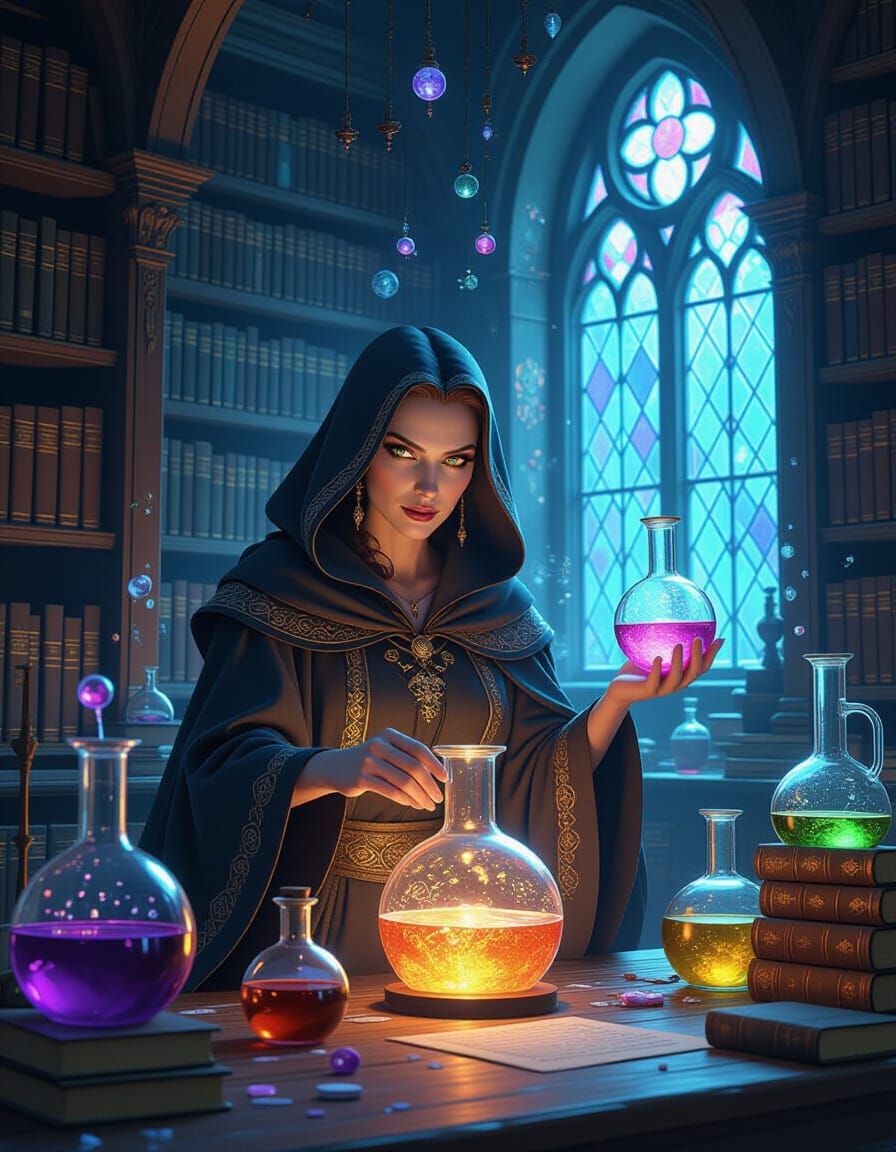 Fantasy Potion Classroom with Sorcerer Professor