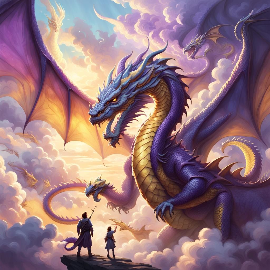 Fantasy Dragons and People in Greg Rutkowski Style