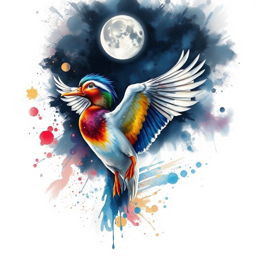 Dramatic Rainbow Duck in Cosmic Harmony