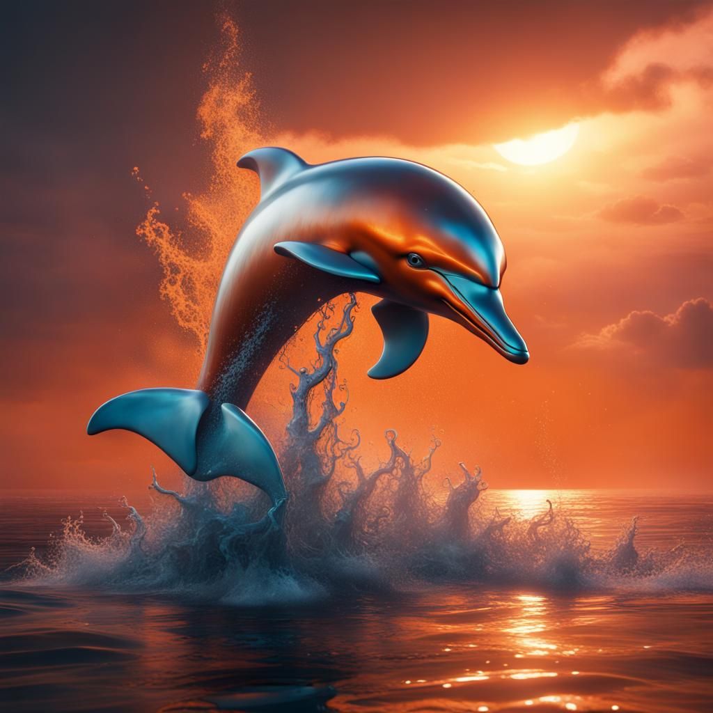 Fantastical Orange Dolphin Digital Matte Painting