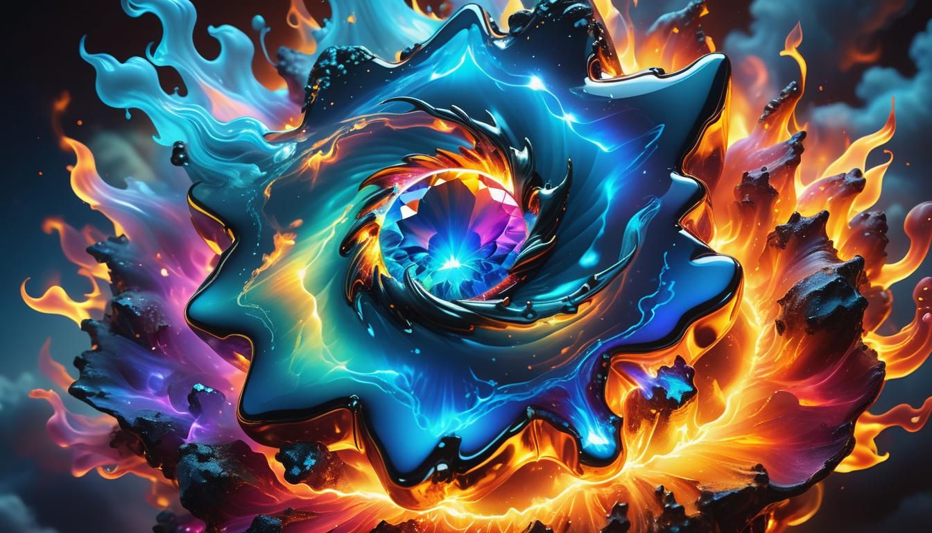 Fire and Water Elementals with Rainbow Gemstone