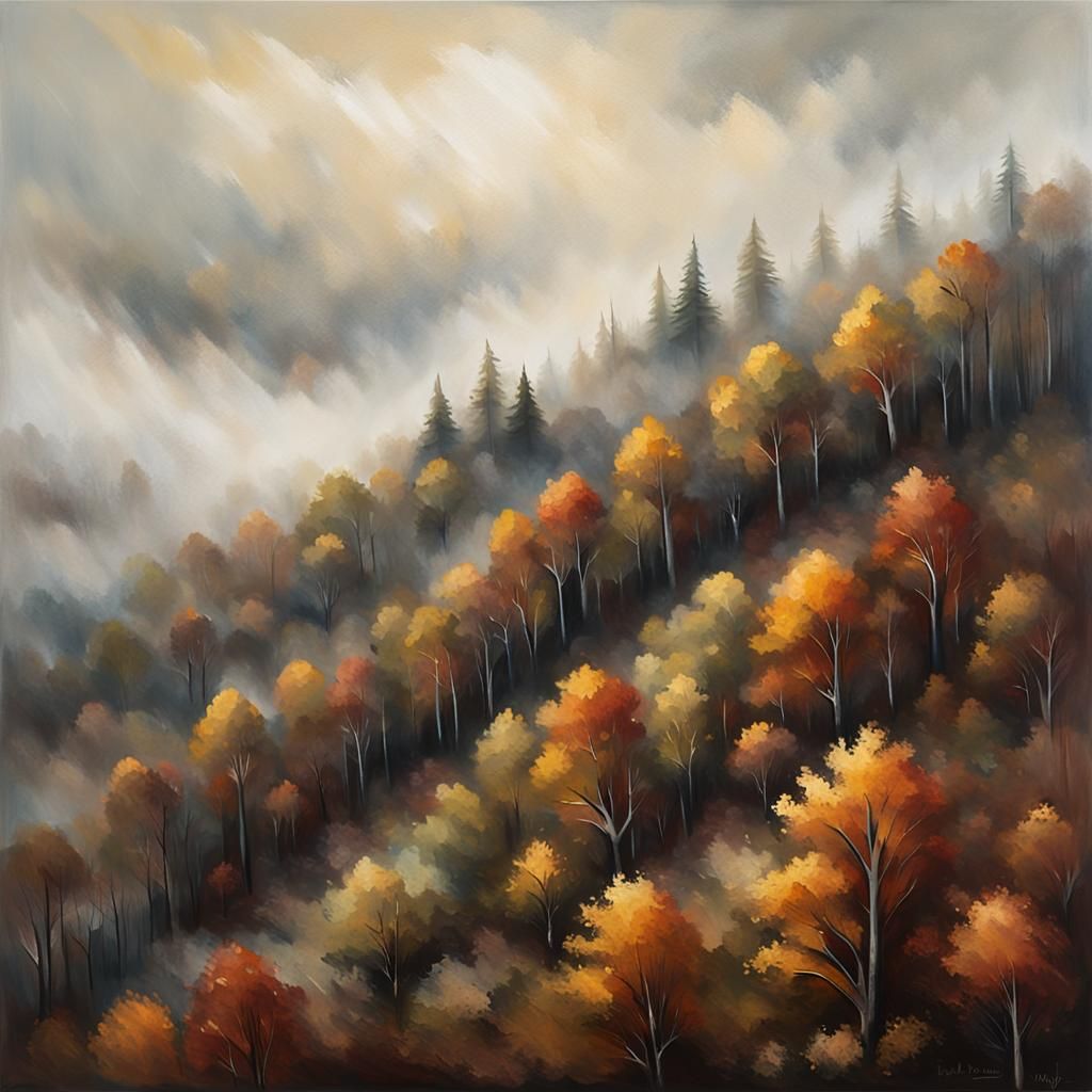 Atmospheric Autumn Landscape Painting on Canvas