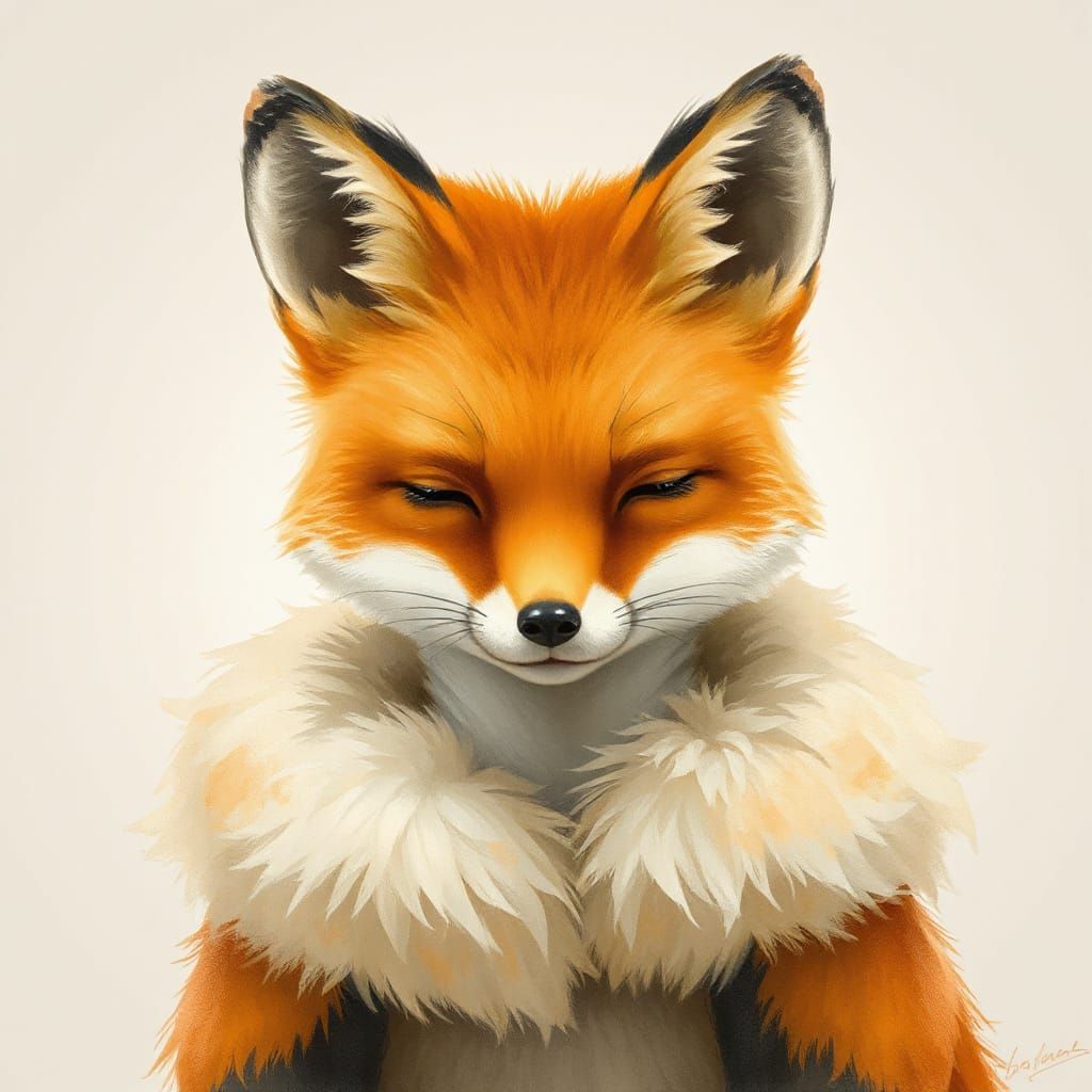 Whimsical Fox Portrait in Watercolor Style