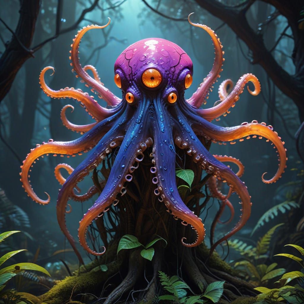 Celestial Plantoid with Octopus Features in Vibrant, Gradien...