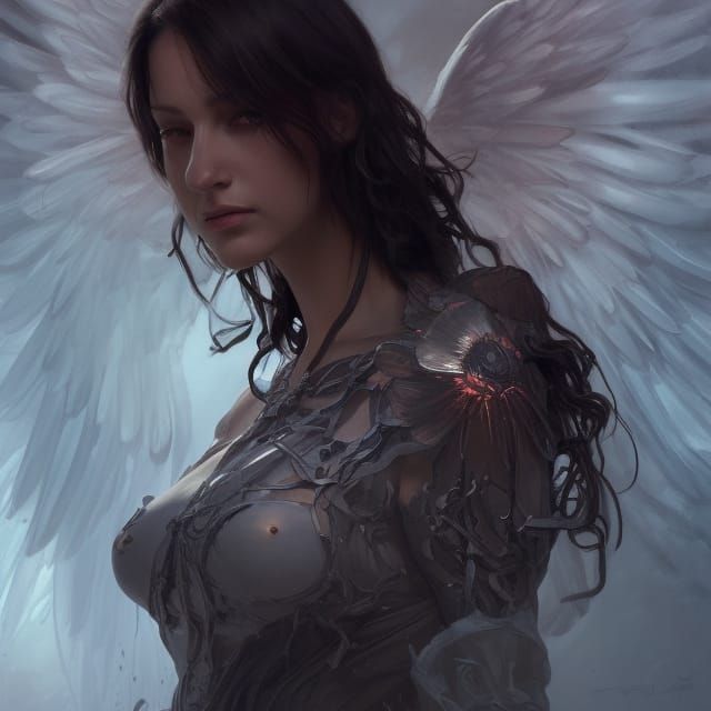 Angel of Death: Detailed Portrait in Art Nouveau Style