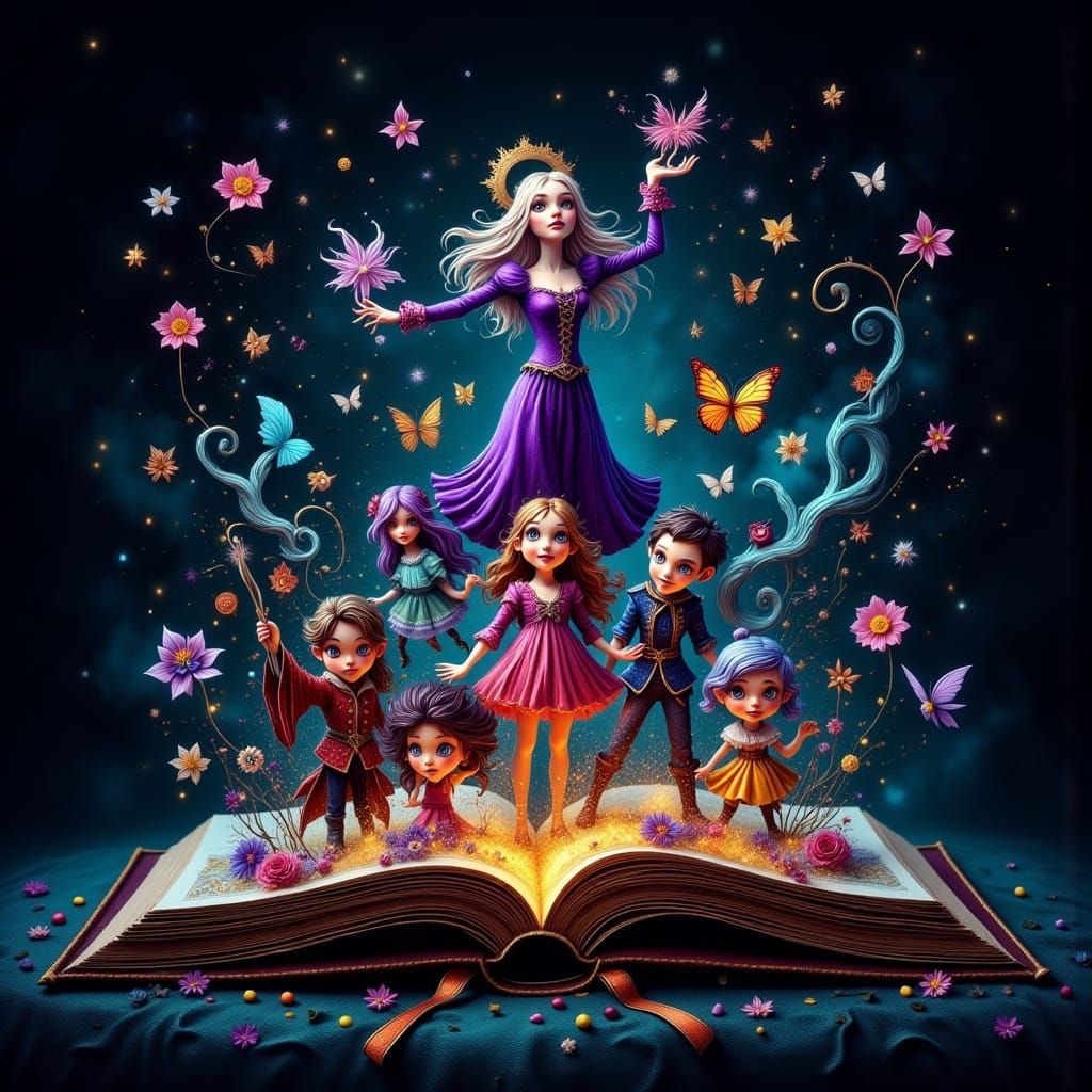 Enchanted Fairytale Characters Leap from Mystical Book