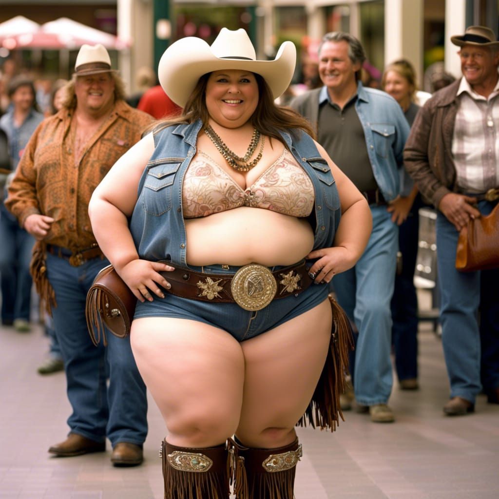 Obese Cowgirls Shopping in Department Store