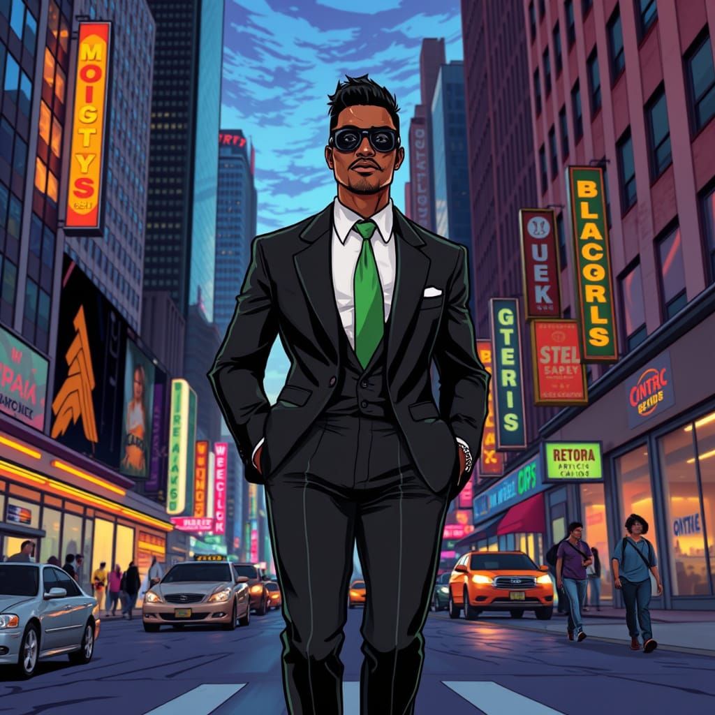 Urban Elegance in the City at Dusk, Dynamic Illustration