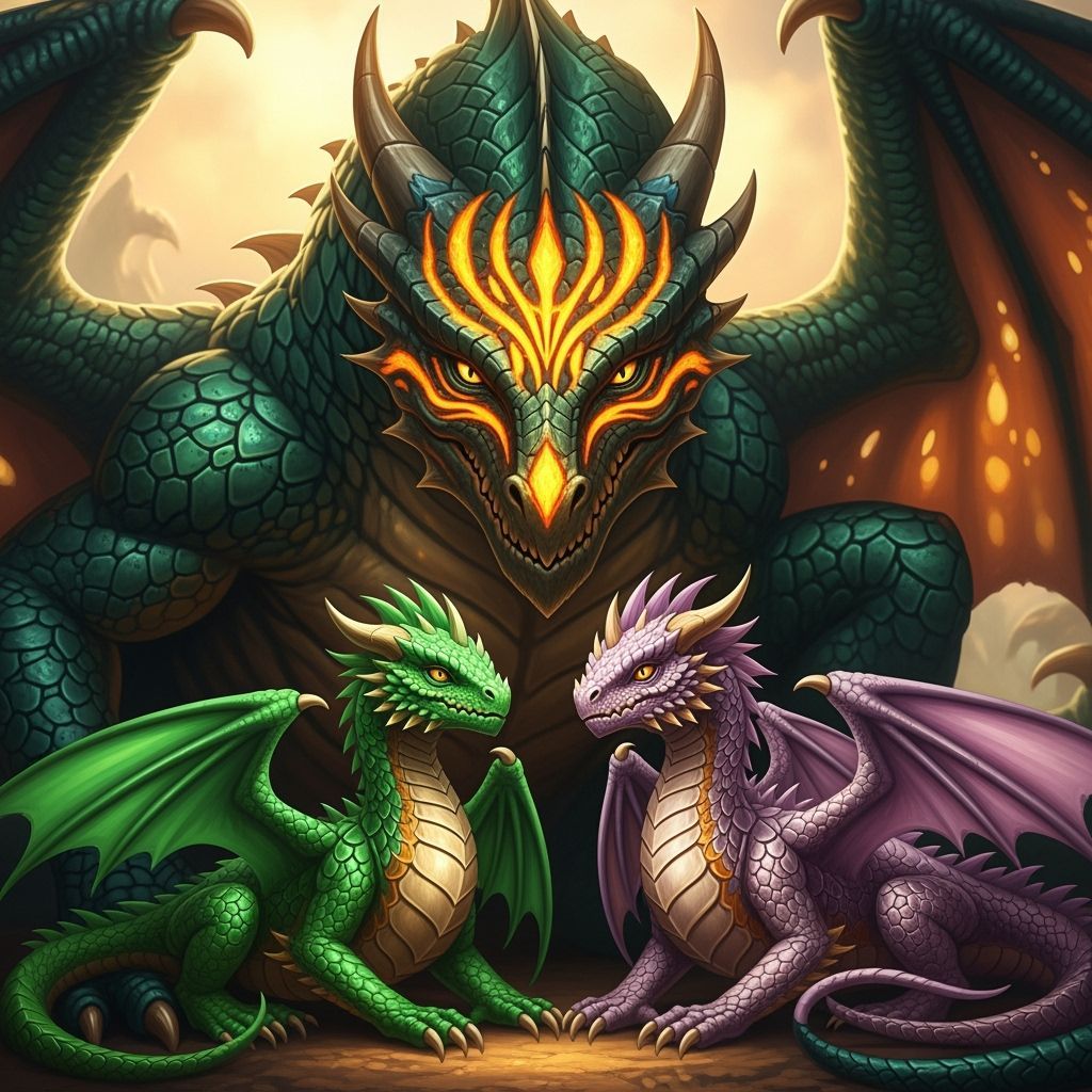 Protective Dragon Mother with Baby Dragons