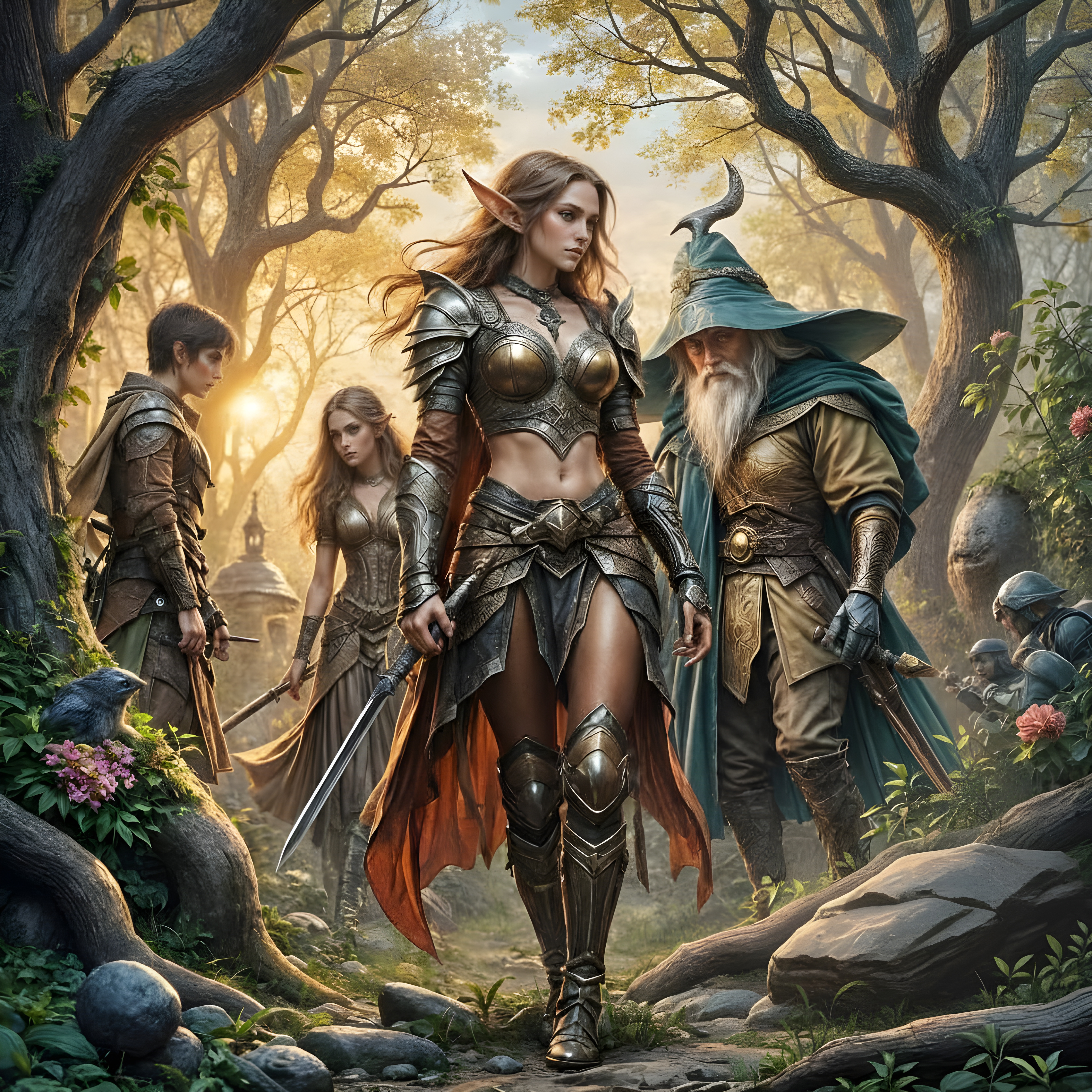 Fantasy Heroes Battle Monsters in Storybook Style