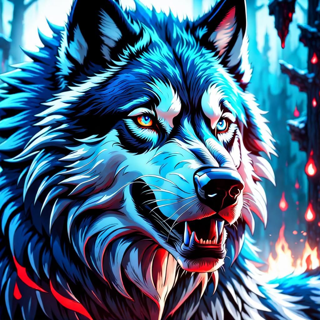 Hulking Husky Wolf with Blue Eyes