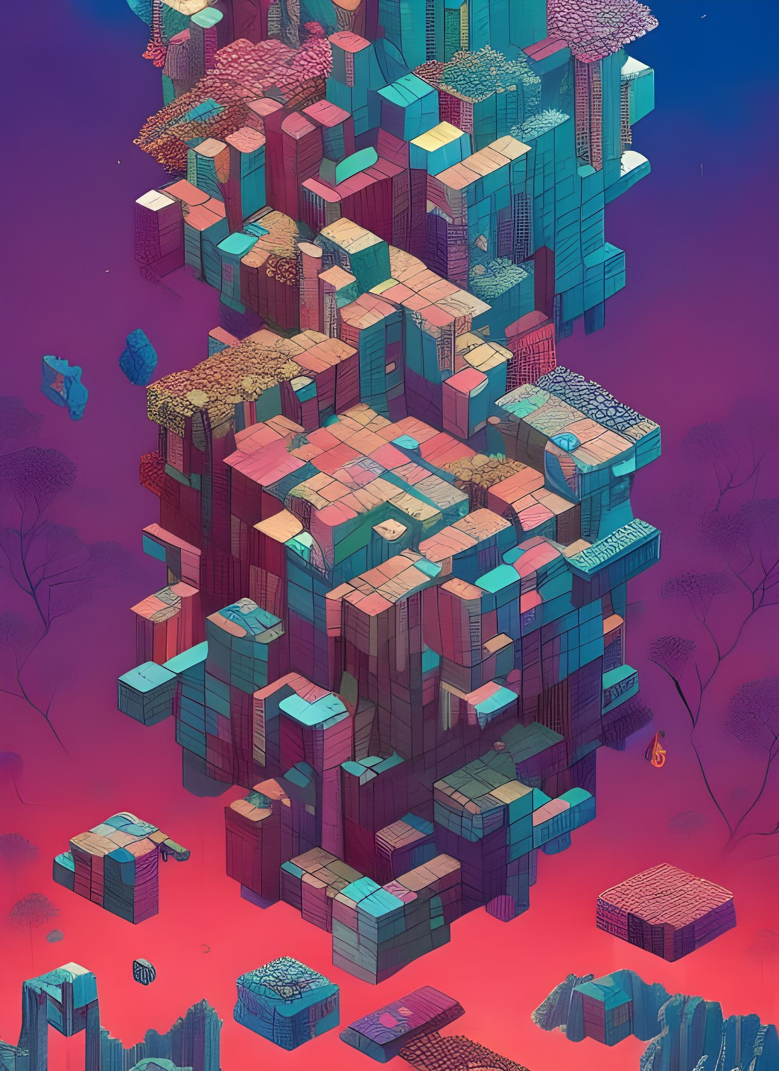 Crystalline Gardens of Ancient Cubes, Digital Art