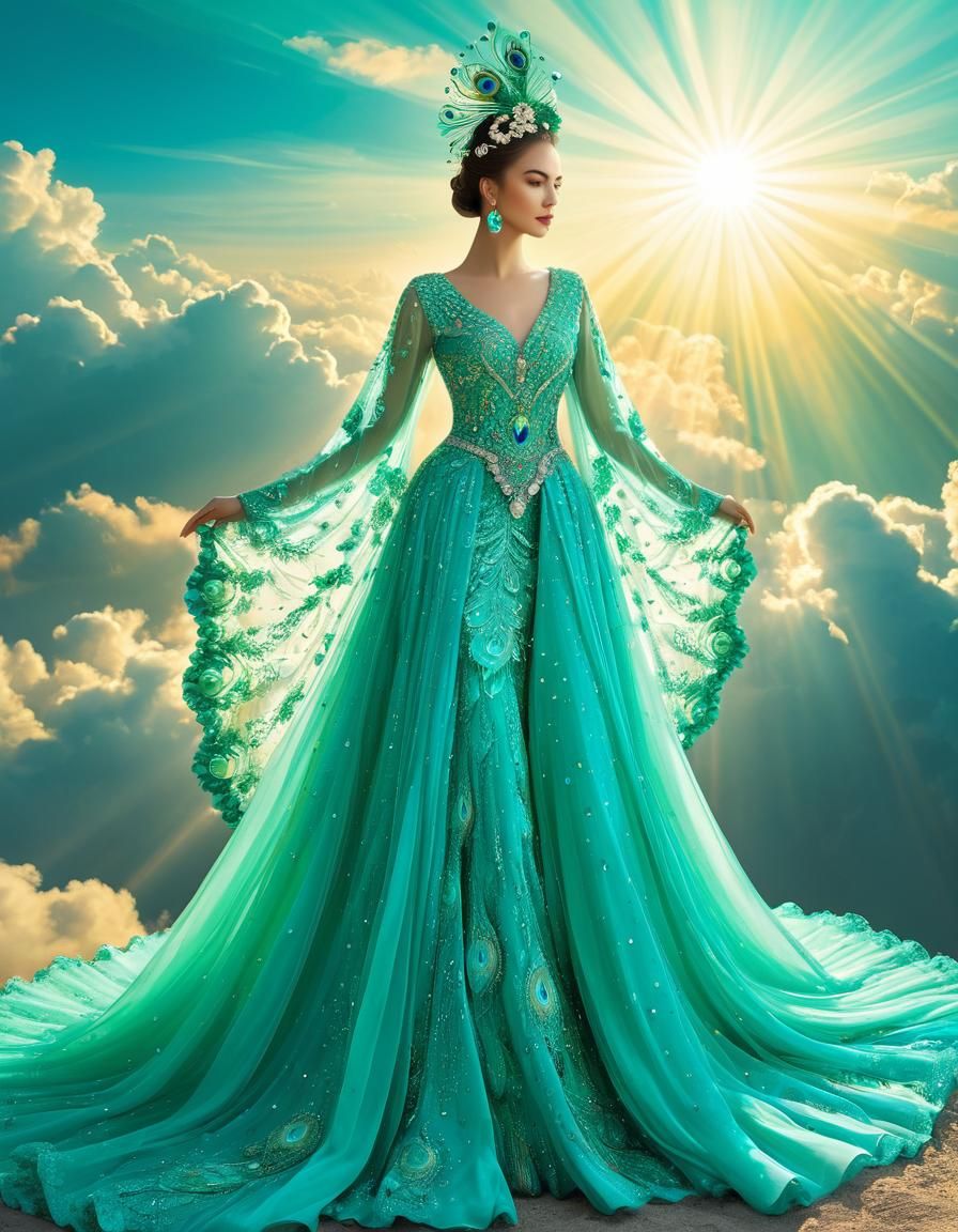 Woman in Peacock Dress: Abstract Digital Art