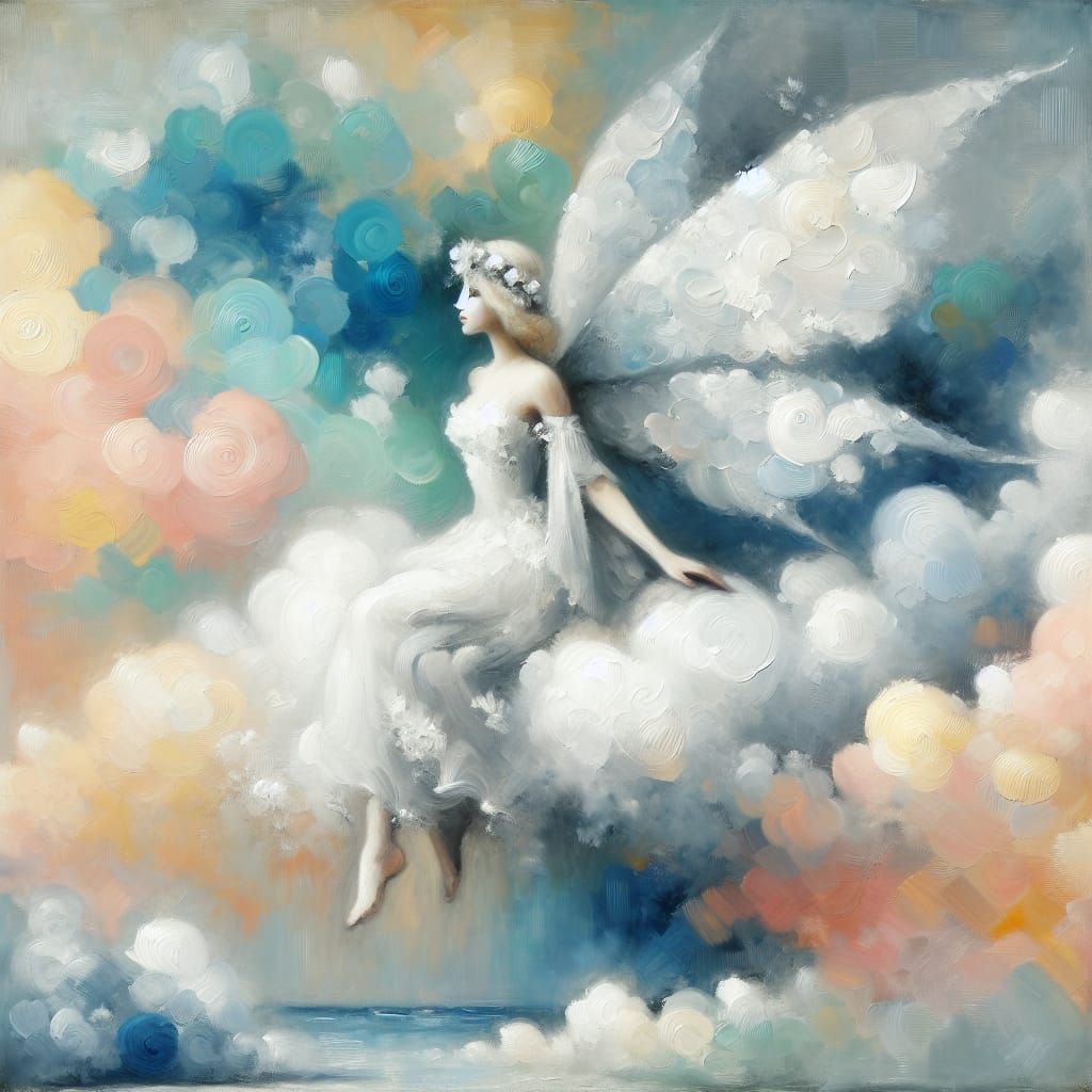 Ethereal Cloud Fairy in Pastel Oil Painting