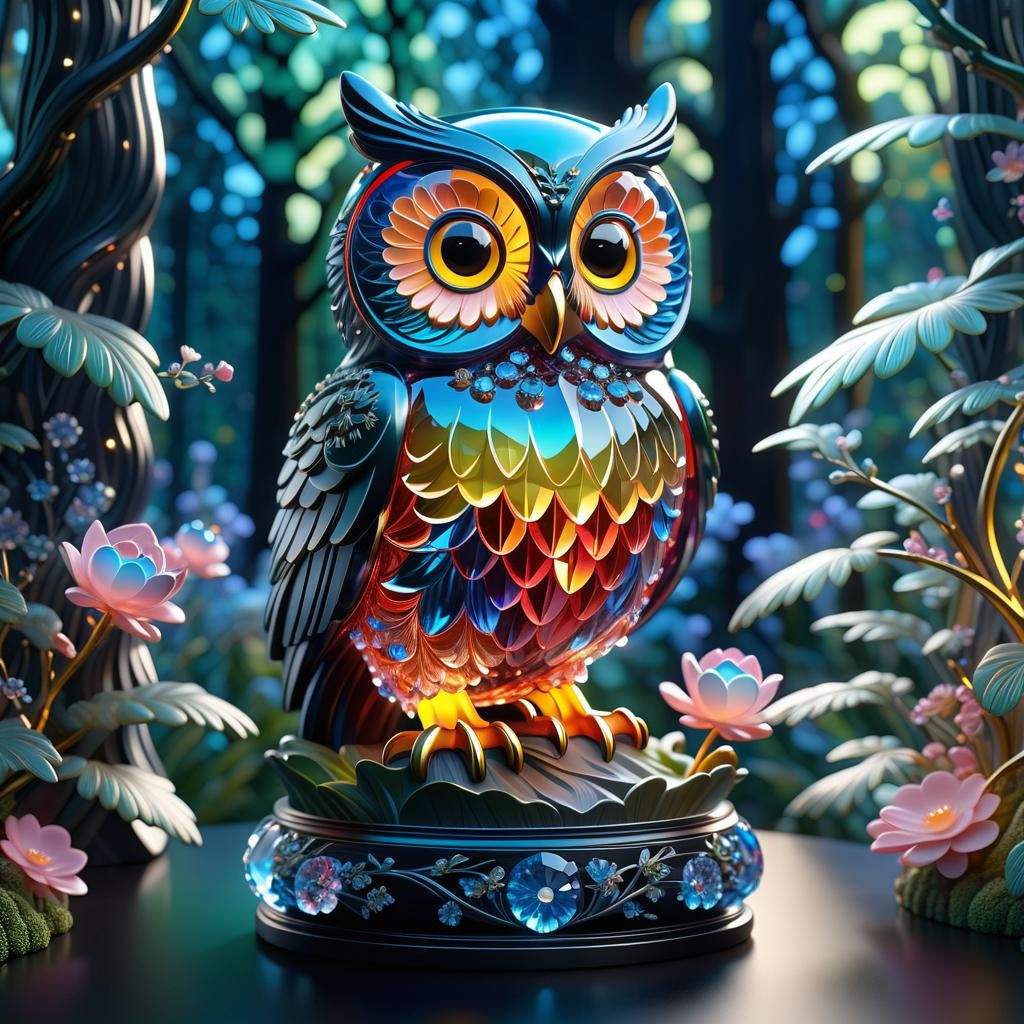 Crystal Chibi Owl Filigree Glass Sculpture