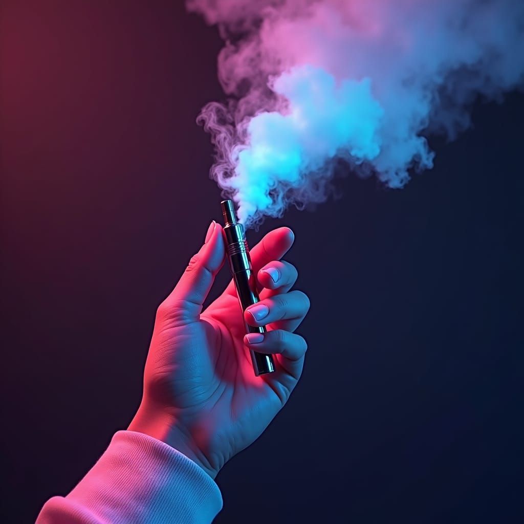 E-Cigarette Vapor in Cyberpunk Neon Style