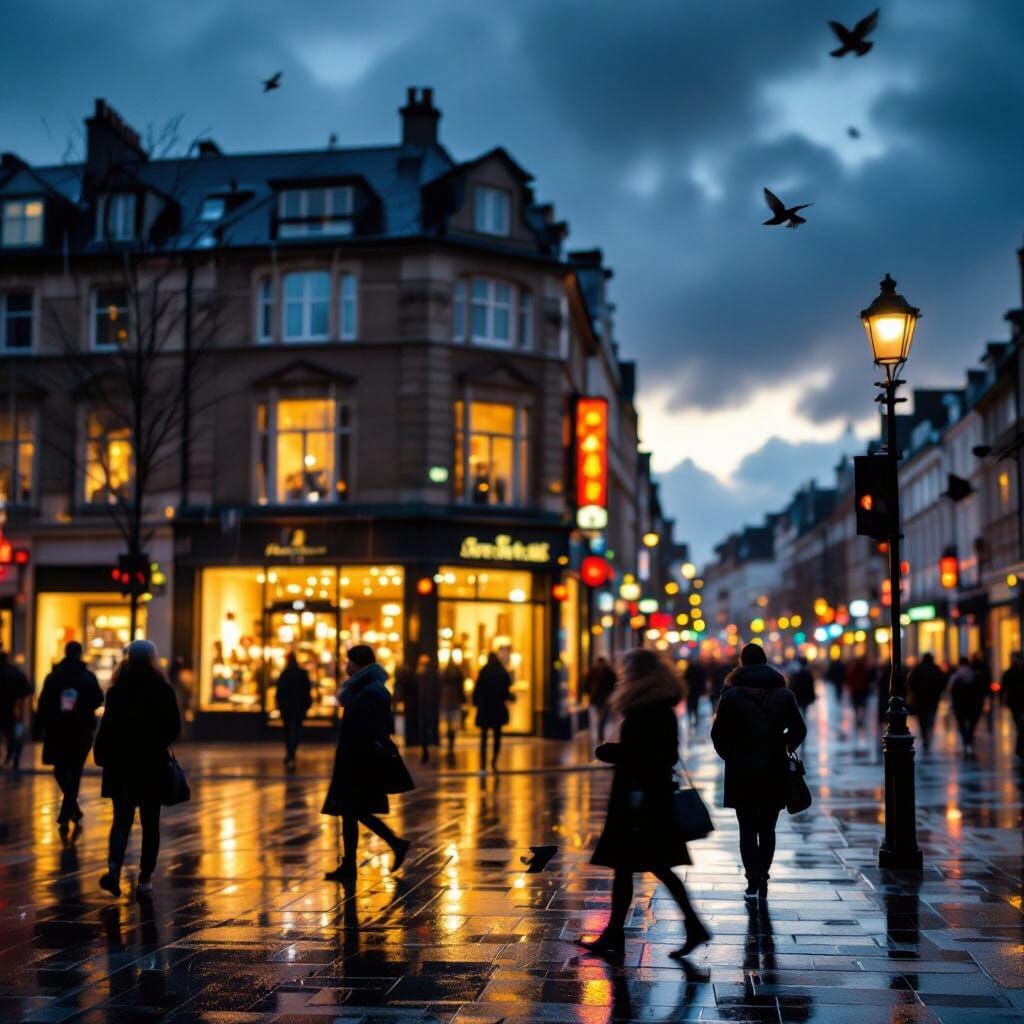 Rainy Cityscape at Dusk: Street Photography