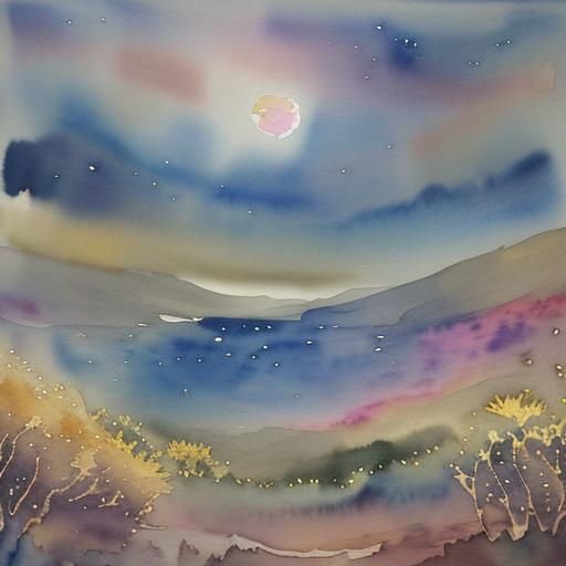 Hazel and Olive Mysterious Night Landscape Watercolour