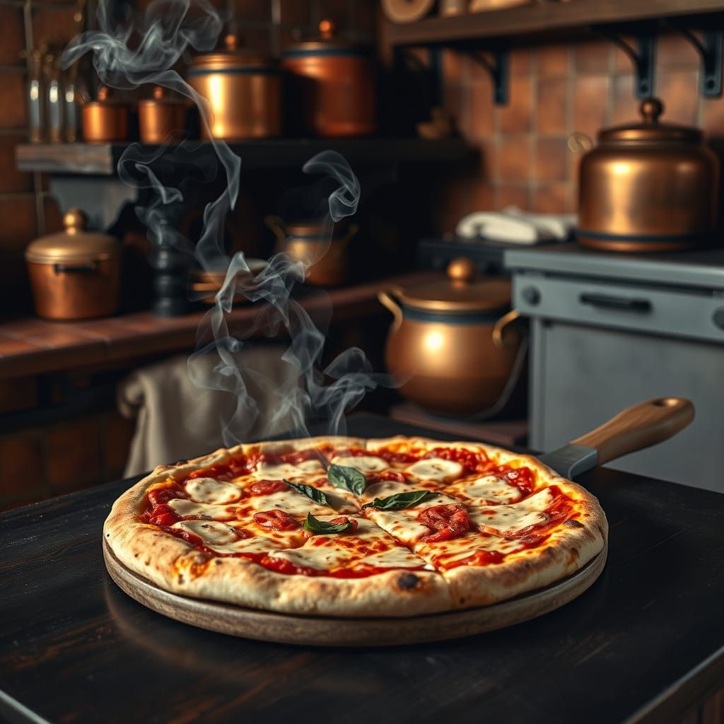 Smoking Hot Pizza in Rural Italian Kitchen