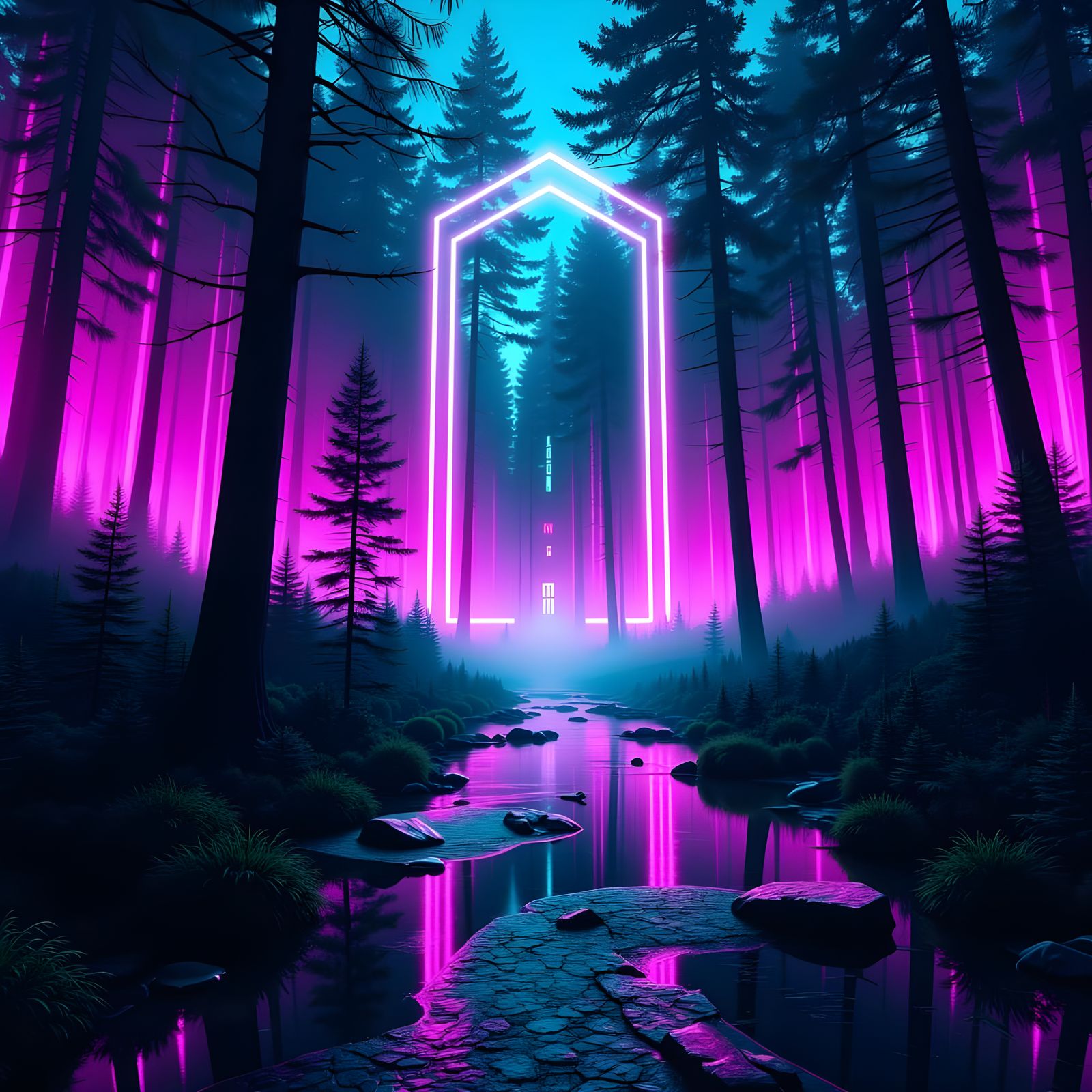 Neon Forest Portal Cyber Dreamscape
