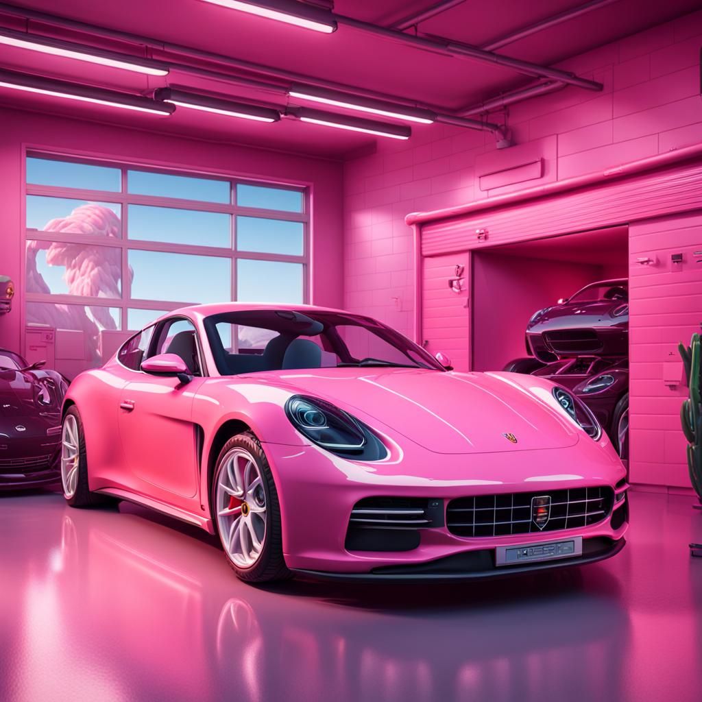 Modern Pink Garage with Porsche and Maserati in 3D