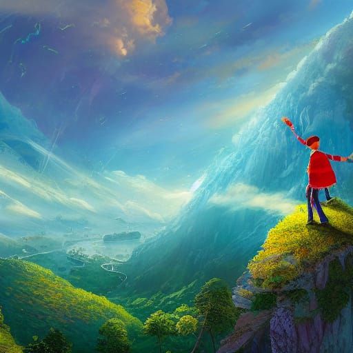 Joyful Young Adventurer Soars at Sunrise