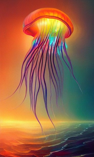 Iridescent Jellyfish in Ethereal Deep Sea Seascape