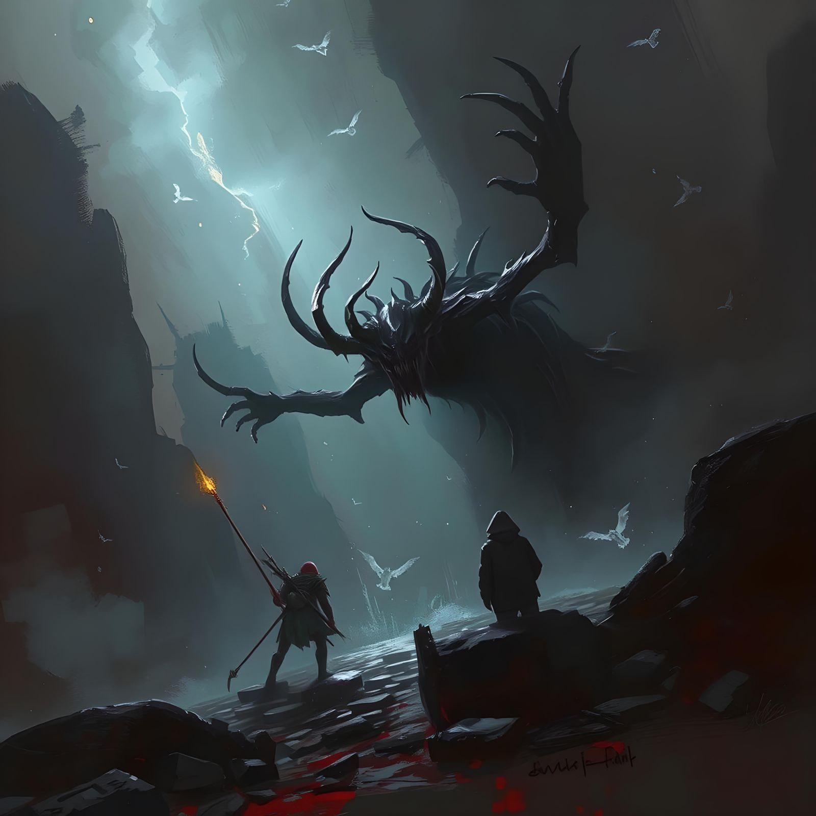 Grimdark Fantasy Character in Dark Setting