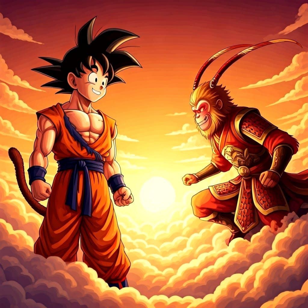 Smiling Goku Spars With Wukong in 90s Animation