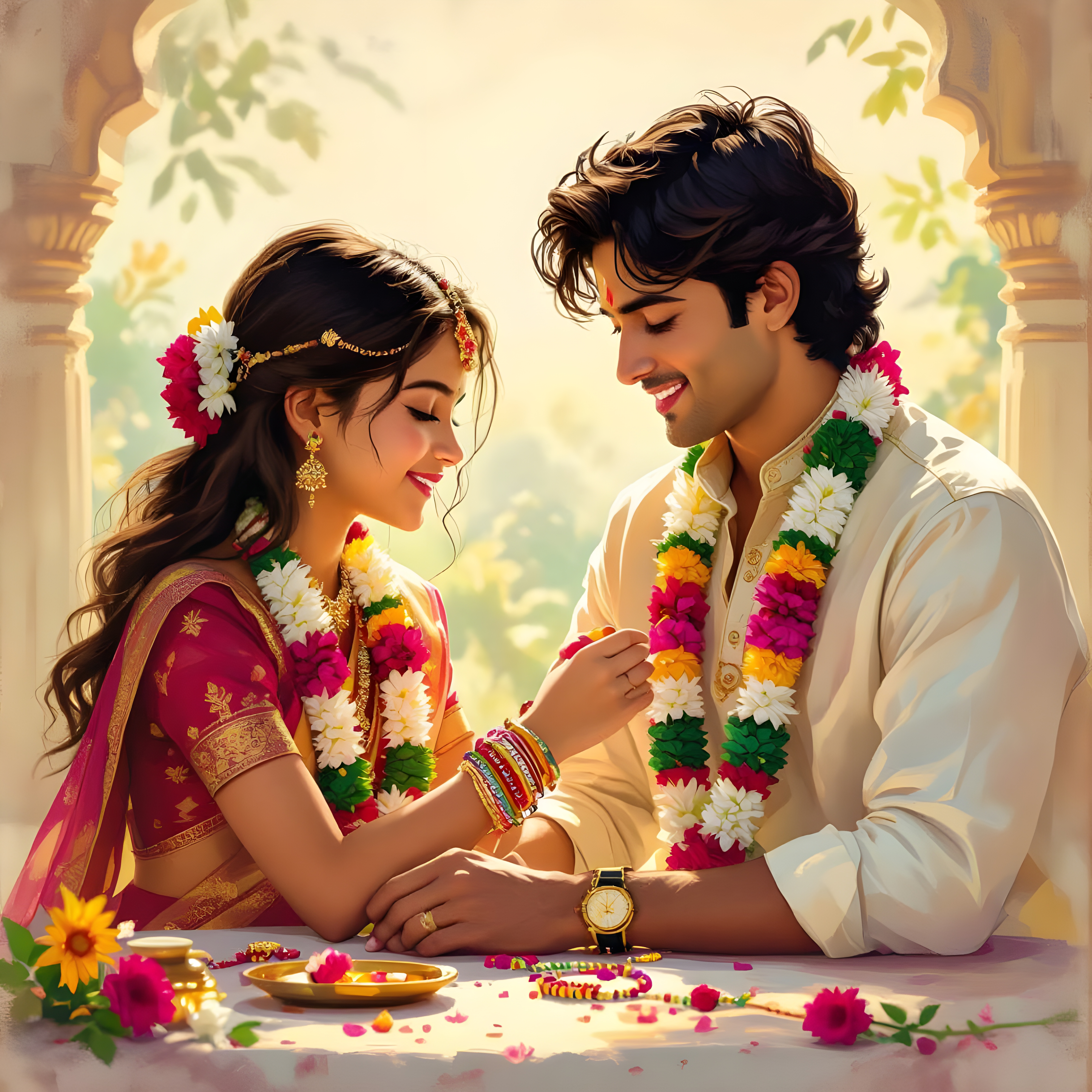 Raksha Bandhan Celebration in Classical Painting Style