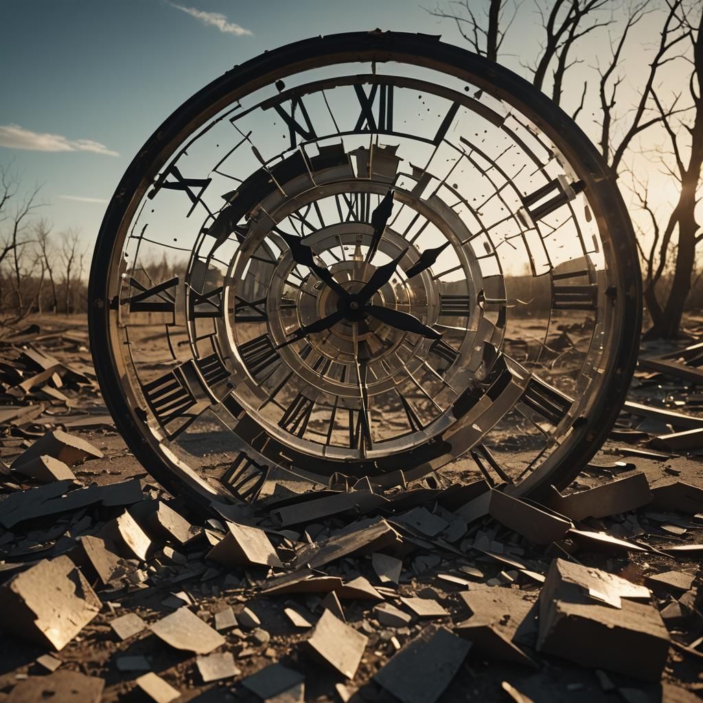 Clock Ticking in Desolate Landscape, Film Noir Style