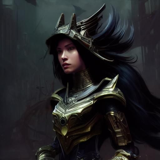 Black-Haired Woman Robot Dragon in Dark Fantasy Art