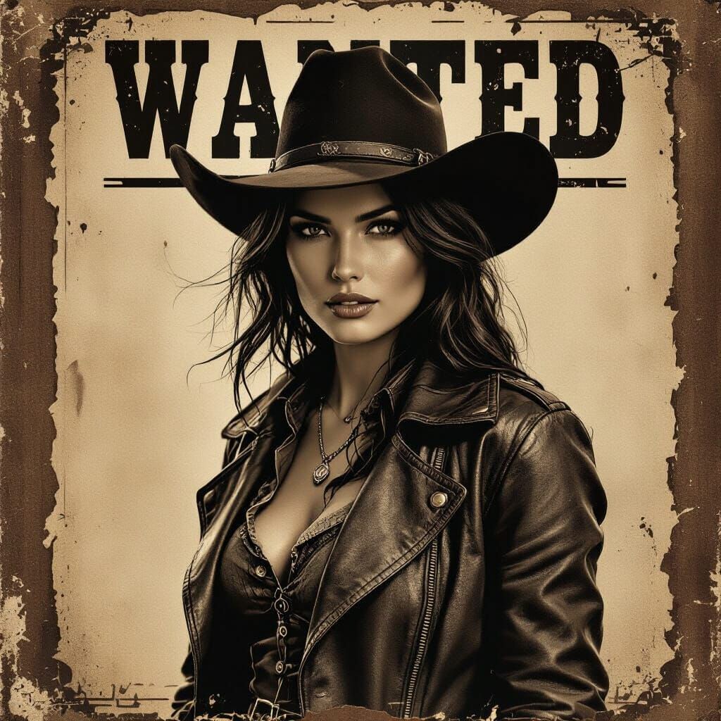 Wanted: Mischievous Outlaw in Sepia-Toned Wild West Poster
