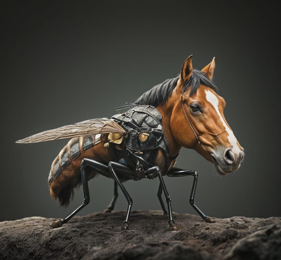 A horse fly landed nearby and...