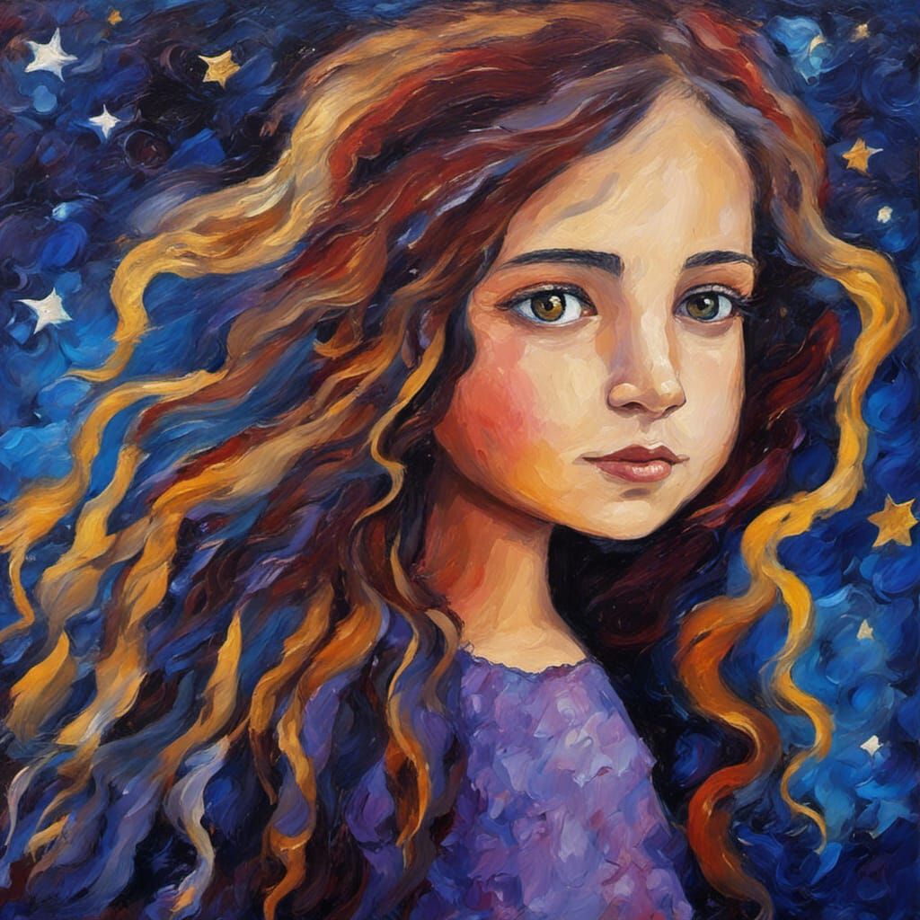 Folk Fairy in Neo-Impressionist Starry Night