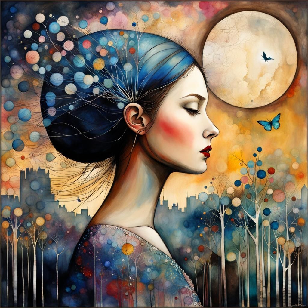 Girl on Windy Hill: Art Brut Digital Illustration