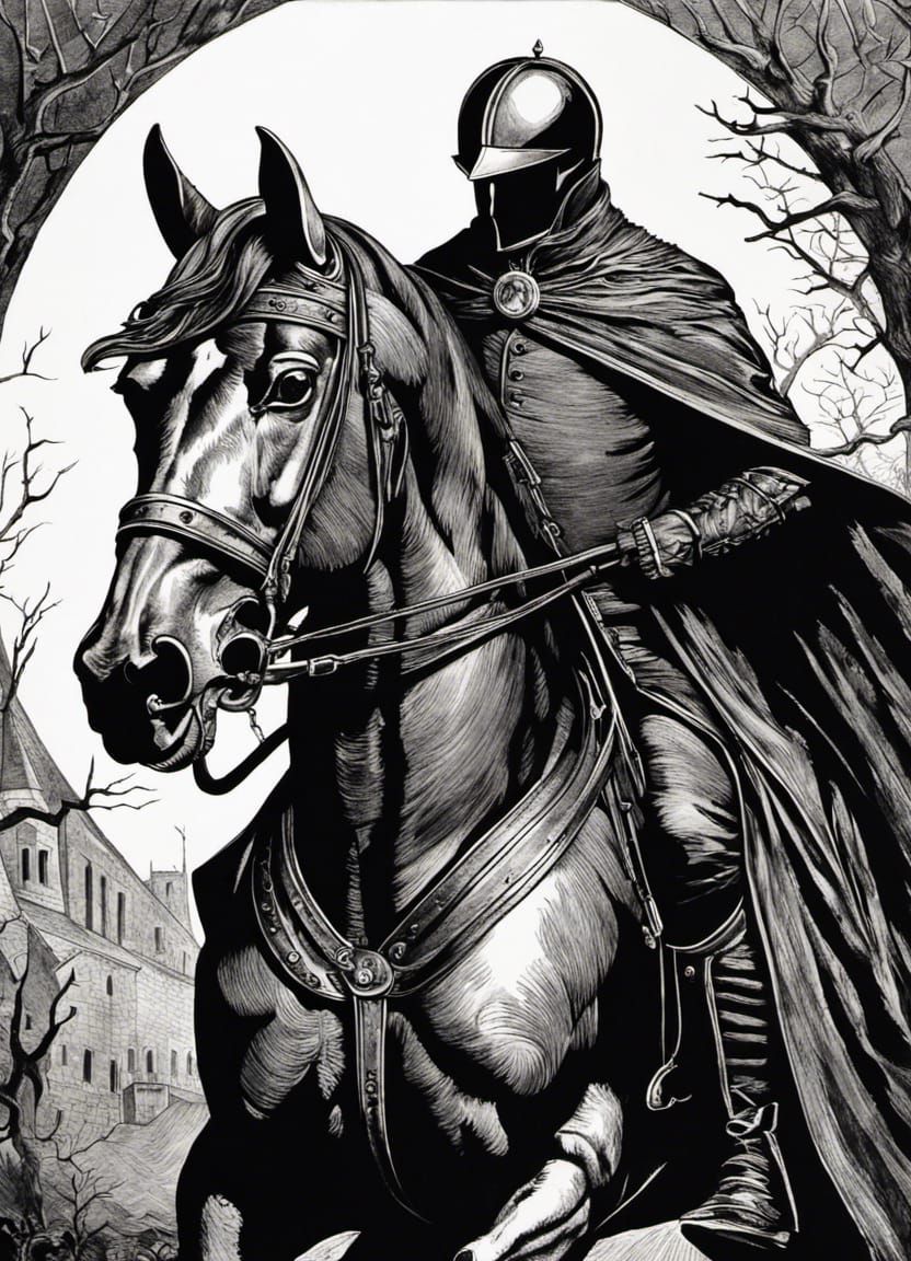 Headless Horseman Portrait in Ink Painting Style