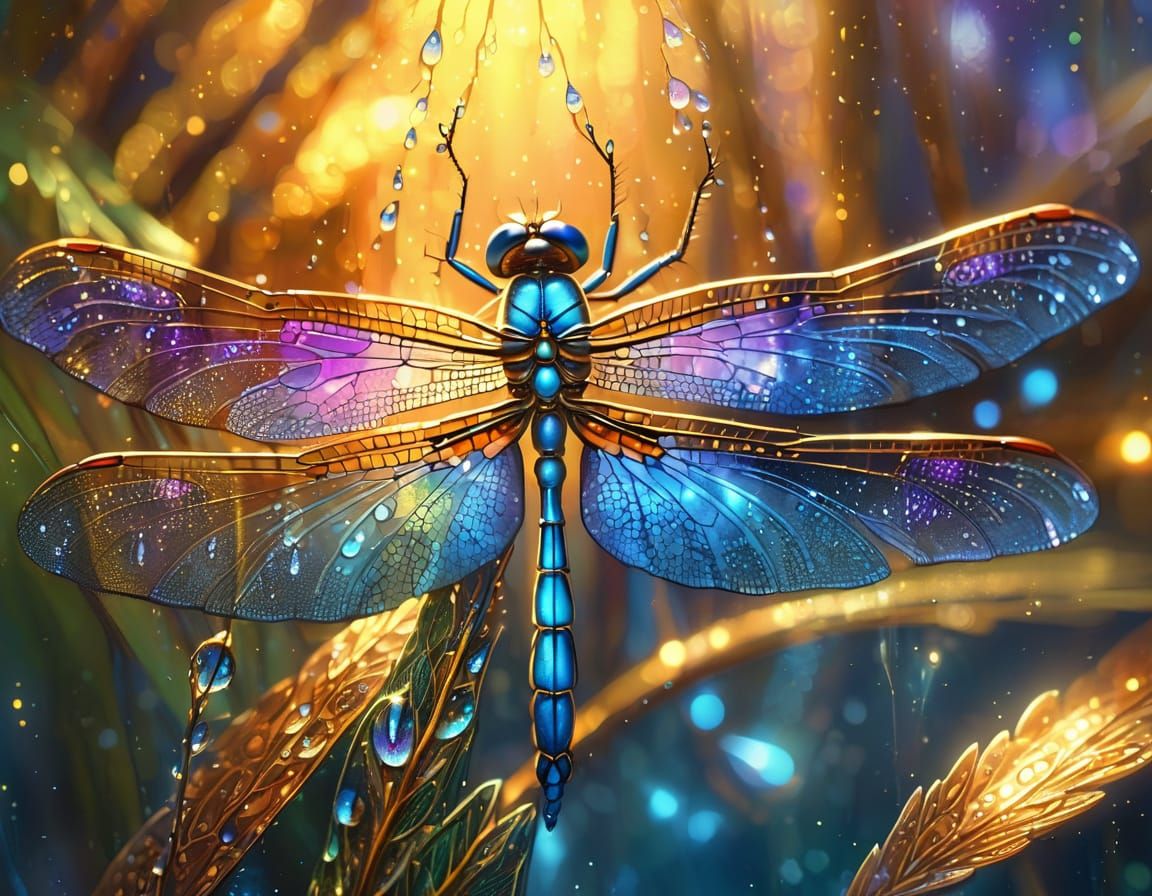 Bioluminescent Dragonfly Wings in Art Nouveau Style