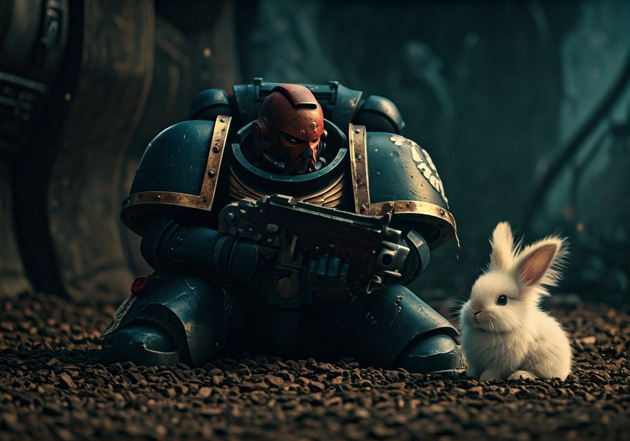 Space Marine Shields Innocent Bunny from Cybernetic Orc