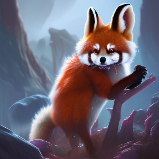 Red Panda Fennec Fox Hybrid: Detailed Matte Painting
