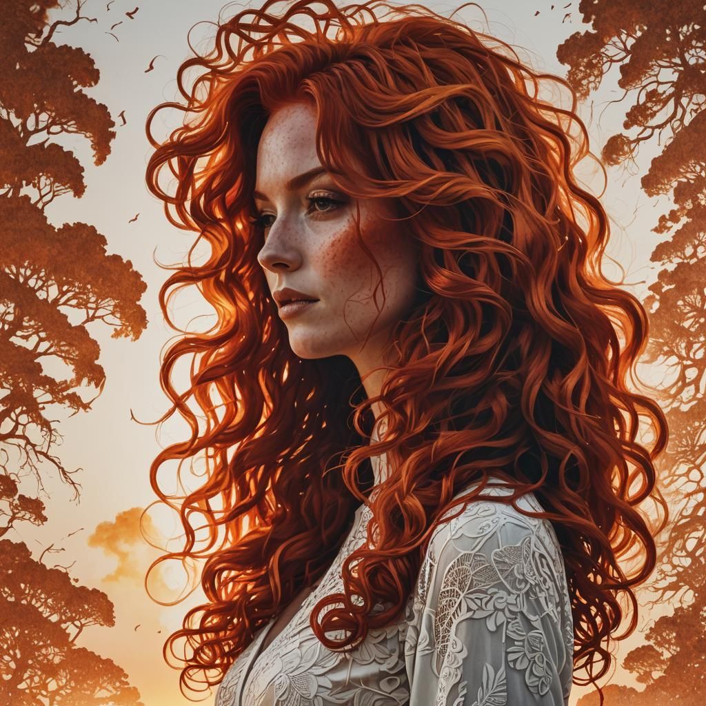 Fiery Sunset Double Exposure Silhouette Portrait