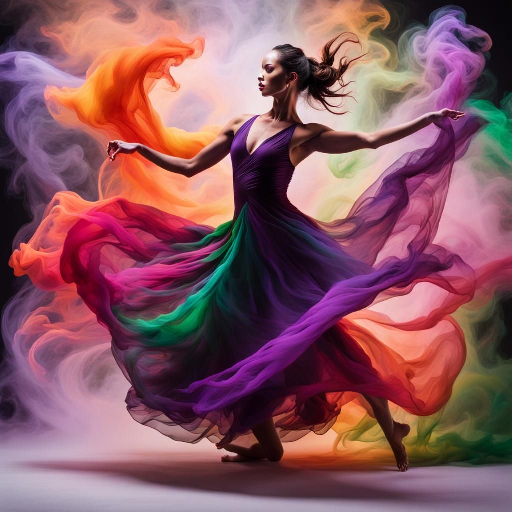 Woman Dancing in Multicolored Fabric, Graffiti Art